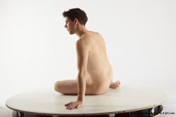 Nude Man White Sitting poses - simple Slim Short Brown Sitting poses - ALL Realistic